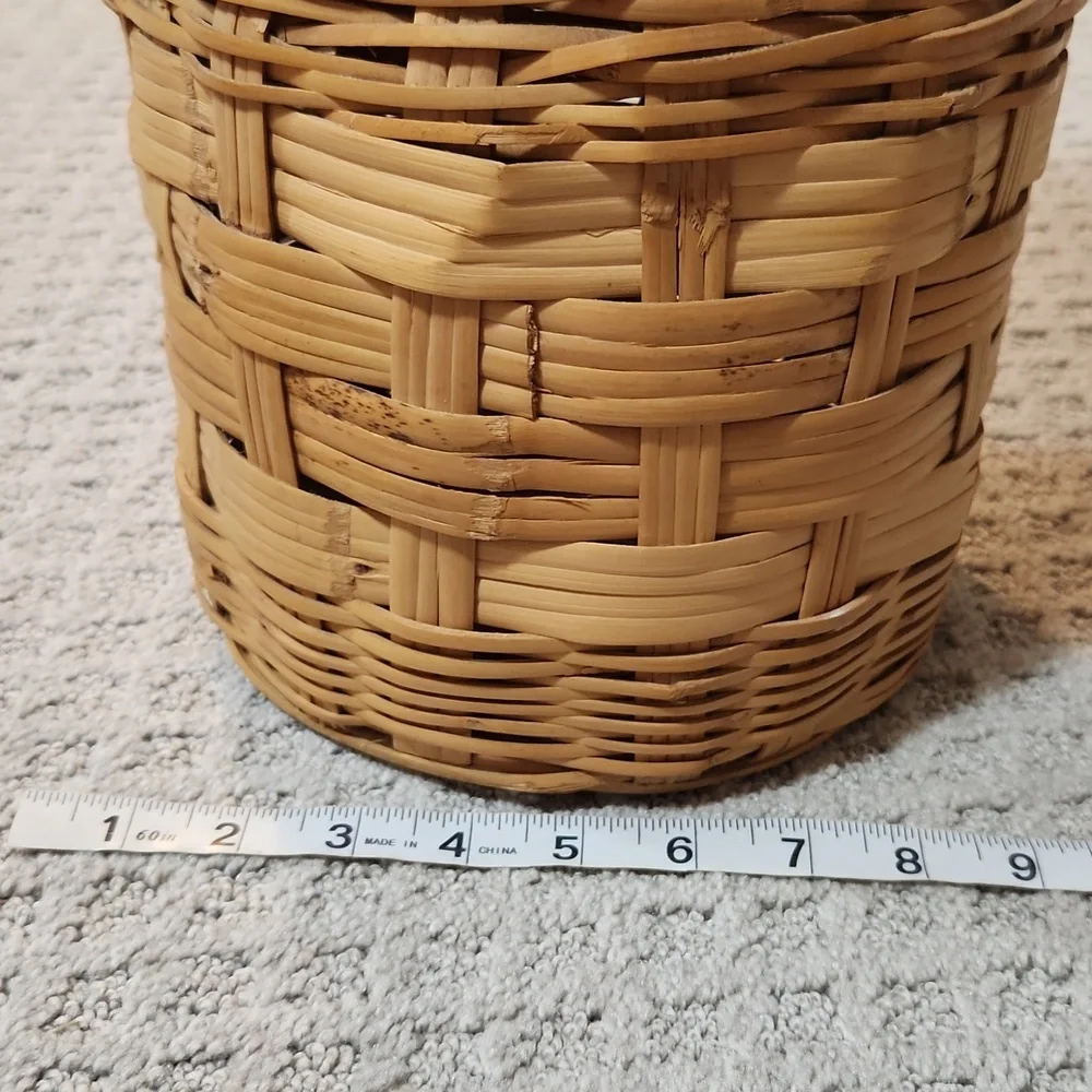 Tall Vintage Woven Wicker Basket Pitcher Vase With Handle - Natural Brown